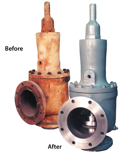 Images of a safety valve before and after repair